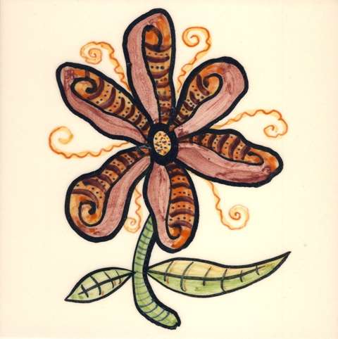 Funky Flowers on hand painted tiles 12