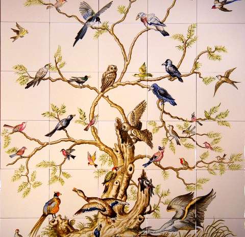 Bird Tree on hand painted tiles