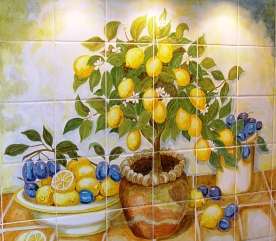 Aga tile panel or mural with lemons