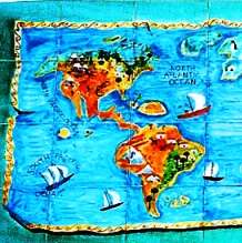 Map of the world on hand painted tiles