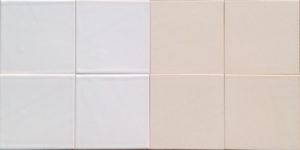 5 Inch Standard Tile with white opaque glaze to left and clear (cream) glaze to right